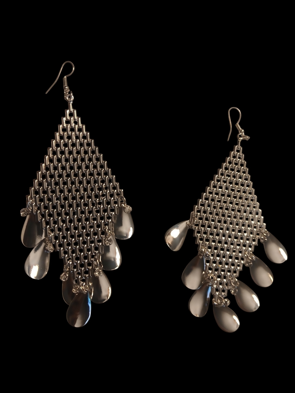 Silver Teardrop Mesh Dangle Earrings - Women Jewelry